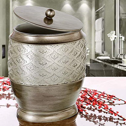 Creative Scents Dublin Silver Small Bathroom Trash Can with Lid 1.26 Gal / 4.8L - Brushed Silver Oval Garbage Can - Decorative Waste Basket for Bathroom Decor - Durable Wastebasket for Paper/Diaper - style: Trash Can