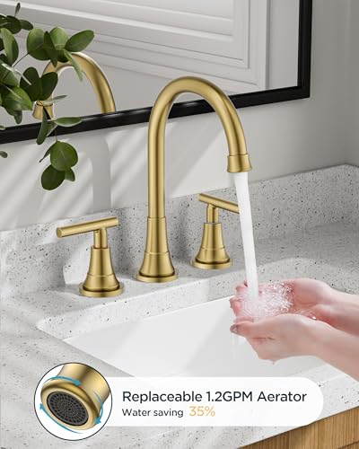 FORIOUS Gold Bathroom facuet 3 Hole, 8 Inch Wide Gold Vanity Faucet 3 Holes | 8 Inch Widespread Bathroom Faucet 3 hole Vanity and 4 Inch Bathroom Faucet Centerset 2 Hole for B2B Commercial, Spare Aerator - color: Brushed Gold, style: Modern