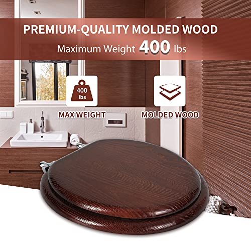 Angel Shield Durable Wood Veneer Natural Toilet Seat Metal Hinged Easy Clean Anti-scratch American Standard(Round,Dark Walnut) - color: Dark Walnut, size: Round-16.5”