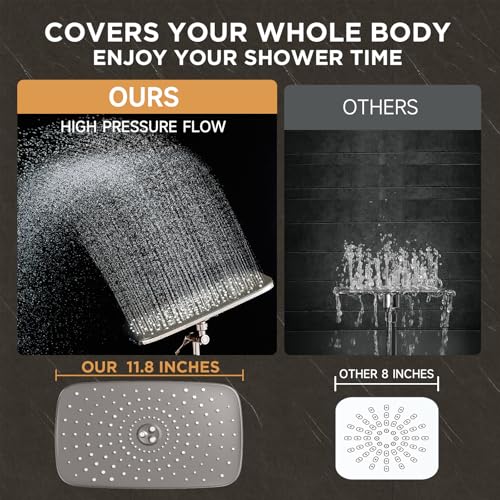 Veken Brushed Nickel 11.8" Shower Head with Handheld,Stain Resistant Finish | Handheld Shower Head with Multi Spray Modes,Rainfall Combo with 15" Metal Extension Arm,Detachable Dual Shower,Regaderas Para - color: Brushed Nickel, size: 11.8 Inch High Press