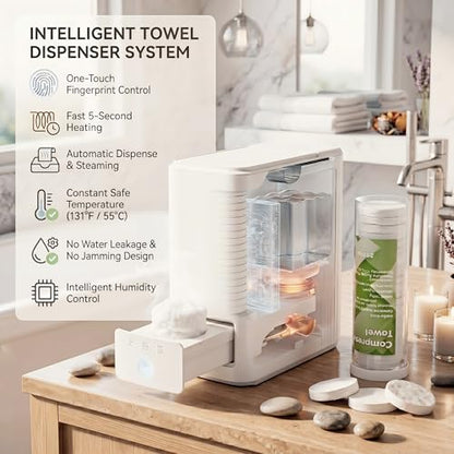 Hot Towel Dispenser, 5s Instant Heating Automatic Facial Towel Warmer (131°F), Jam-Free Compressed Towel Machine for Skincare, Sensitive Skin & Baby Care, with 20 Compressed Towels - size: Towel Machine