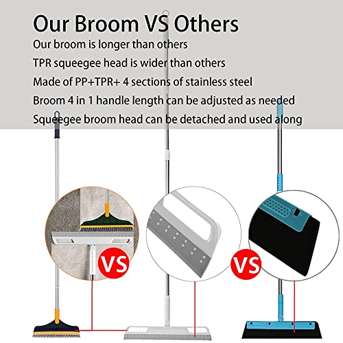 Multifunction Rubber Air Broom, Silicone Floor Squeegee with 56" Long Handle, Rubber Sweeper, Air Broom for Floor Bathroom Kitchen Shower Tile Pet Hair Fur Marble Glass Water Window Foam Clean (Grey) - color: Gray