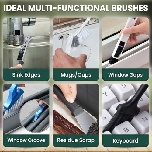 14 Pcs Crevice Cleaning Brush Set – Hard Bristle Cleaning Tools for Grout, Tile Floors, Gaps & Narrow Spaces – Multi-Purpose Grout Scrub Brush for Cleaning Bathroom, Shower, Window Tracks, Kitchen | Multi-Purpose Grout Scrub Brush for Tile Floors, Bathroo