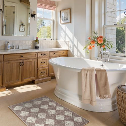 Lahome Checkered Bathroom Rug 2x3 Beige, Non Slip Washable Door Kitchen Mat - color: Beige, size: 2' x 3' (Rectangular)