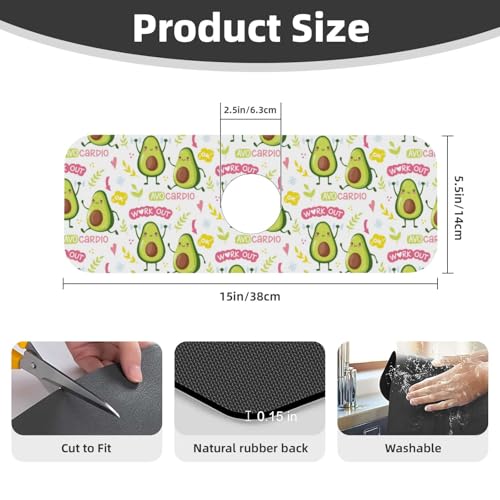 Cute Green Avocado Avocados Kawaii Kitchen Sink Splash Guard Faucet Mat Super Absorbent Fast Drying Mat Sink Gadgets-Fast Drying Pad Sink Mat For Kitchen Bathroom (15" X 5.5" ) - color: Avocado