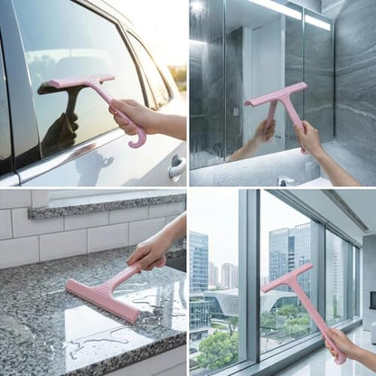 Silicone Shower Squeegee - All-in-One Design with Built-in Hook, 10 Inch Streak-Free Bathroom and car Cleaner for Glass Doors, Mirrors, Windows, Tiles Pink - color: Pink
