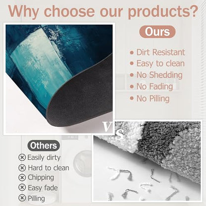 Diatomaceous Earth Bath Mat,Art Painting Bath Rugs,Grey Blue Non-Slip Thin Absorbent Fast Drying Easy to Clean for Bathroom Laundry Home Kitchen Door Mat 17x29.5Inch - color: Art Painting,grey Blue