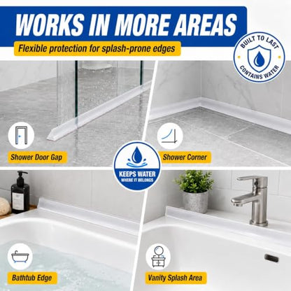 Shower Threshold Water Dam, 39 in Flexible Barrier, Transparent | Flexible peel-and-stick water barrier for shower thresholds, sink edges, and countertops; 39 x 0.79 x 0.47 in - color: Transparent, style: 39Inch