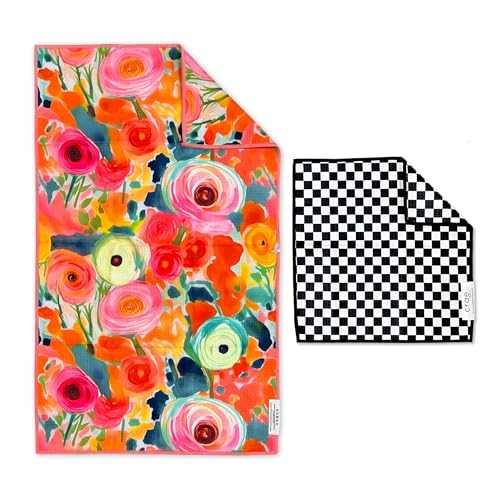 Microfiber Hand Towel & Washcloth Set, Double-Sided Waffle Weave Set of Two | Super Absorbent, Lint-Free, Fast Drying, Pia & Fonnie Pattern, Black/Pink, Bathroom, Kitchen, Car & Window Cleaning Cloth Set - color: Pia & Fonnie - Black/Pink, size: Hand Towe