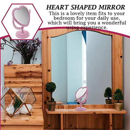 AKOAK Heart-Shaped Cosmetic Mirror, Pink | Plastic, Double-Sided, Rotatable, Lightweight - color: Pink