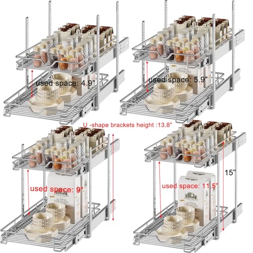 DINDON Pull Out Cabinet Organizer (14" W X 21" D), Cabinet Pull Out Shelves, 2 Tier Pull Out Drawers for Kitchen Cabinets, Wire Basket Slide Out Shelf for Cabinet Organization in Kitchen, Pantry - size: 14" W X 21" D