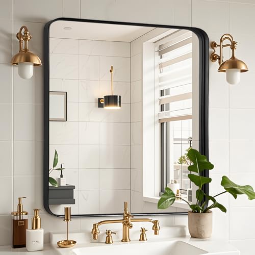 Fabuday Bathroom Mirror with Black Frame - 30x30 Inch Over Sink Rectangle Mirror for Bathroom, Wall Mounted Black Mirrors for Vanity, Farmhouse Decor, Matte Finish, Horizontal or Vertical Hanging - color: Black, size: 30"L x 30"W