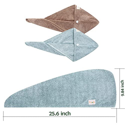M-bestl 2 Pack Hair Drying Towels, Hair Wrap Towels,Absorbent Microfiber Hair Towel Turban with Button Design to Dry Hair Quickly(Star Green&Camel) - color: Star Green&camel