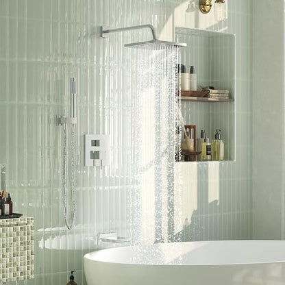 Esnbia Bathtub Shower Faucet Set, Rain Shower System with Tub Spout, 10 Inches Shower Heads with Handheld Spray Combo, Wall Mounted Shower Fixtures with Shower Valve kit, Chrome - color: Chrome