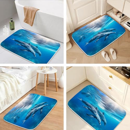 Bathroom Mat Set Ocean Nautical Boys Bathroom Rugs Sets 3 Piece Undersea Dolphins, Memory Foam Bath Rugs, U-Shaped Toilet Rug Non Slip Absorbent Blue - color: Color4