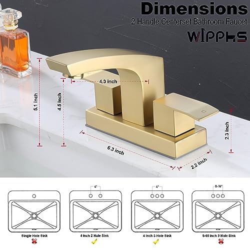 2 Hole Bathroom Sink Faucet Centerset Brushed Gold 2 Handle Modern | Stainless Steel Faucet for Bathroom Sink with Pop Up Drain Assembly and cUPC Supply Lines, 4 in Center Set Matte Gold - color: Brushed Gold, size: 4 Inch Centerset