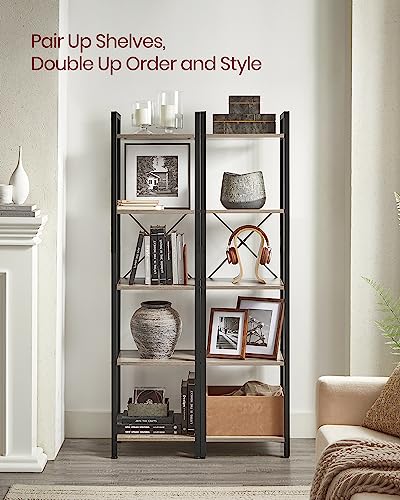 VASAGLE 5-Tier Bookshelf, Bookcase with Steel Frame | Book Shelf, 15.6 x 11.8 x 60.6 Inches, Living Room, Home Office, Heather Greige and Matte Black, BARNET Collection ULLS100B02 - color: Heather Greige + Ink Black, size: 5 Tiers (11.8"D x 15.7"W x 60.2"
