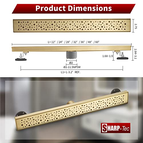 Sharp-tec 48 inch Linear Shower Drain, Golden Linear Drain with cUPC Certification, 304 Stainless Steel Shower Drain Easy to Install and Clean for Bathroom Shower Room, ST-099-48G - color: Gold, size: 48 inch
