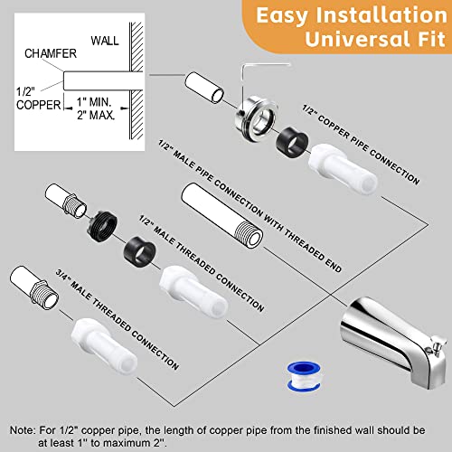 Dreyoo Tub Spout, Tub Faucet for Bathtub (Chrome,Simple) | Bathroom Bathtub Faucet with Adapters, Hex Wrench, Universal Faucet for Bathtub Fits 1/2" Copper Pipe, 1/2" IPS and 3/4" IPS - color: Chrome, style: Simple