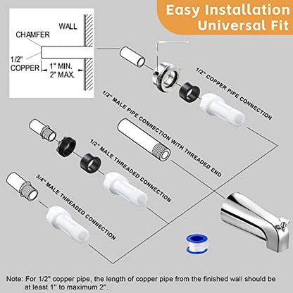 Dreyoo Tub Spout, Tub Faucet for Bathtub (Chrome,Simple) | Bathroom Bathtub Faucet with Adapters, Hex Wrench, Universal Faucet for Bathtub Fits 1/2" Copper Pipe, 1/2" IPS and 3/4" IPS - color: Chrome, style: Simple