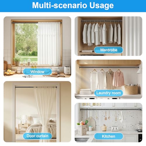 MEXAU 2 Pack Spring Tension Curtain Rods 31-62 In Black Shower Curtain Rod | Adjustable Spring Tension Rods No Drilling for Window Closet Kitchen Wardrobe Bathroom, Non Slip Tension Rods ,7/8" Diameter - color: Black-2P, size: 31-62 inch