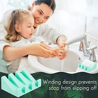 2 Pieces Silicone Soap Dish Self Draining Soap Dish Shower Waterfall Bar Soap Holder Tray with Drain Soap Saver for Kitchen Bathroom Accessories (Turquoise) - color: Turquoise