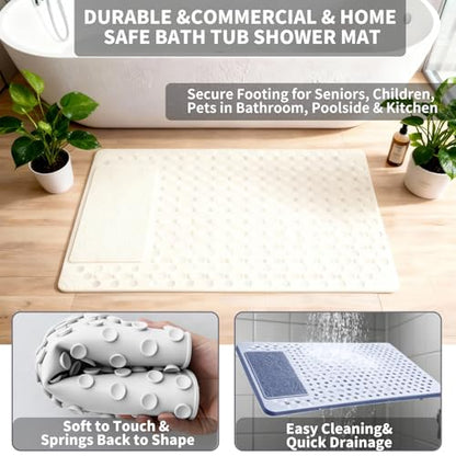 Bath Tub Shower Mat with Soft Shower Foot Scrubber Mat for Massage,Non Slip Bathtub Mat with Strong Suction Cups, Silicone Shower Foot Scrubber Mat (White, 31.5" X 19.7"(Rectangular) - color: White, size: 31.5" x 19.7" (Rectangular)