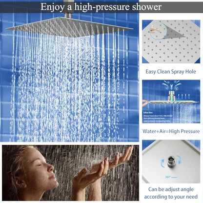 16 Inch Brushed Nickel Ceiling Mount Shower System Bathroom Luxury Rain Mixer Shower Combo Set Ceiling Rainfall Shower Head System Faucet Contain Rough-in Valve and Trim Included - color: Brushed Nickel, size: 16 Inch