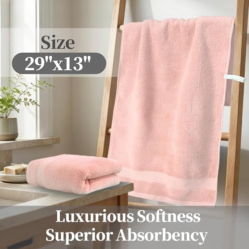 VOOVA & MOVAS Light Pink 100% Cotton Hand Towels Set of 2 with Hanging Loop (13"x29") - Lightweight, Quick Dry & Soft, Hotel Spa Quality Face Towel Set, Essential for Bathroom, Dorm, Travel & Gift - color: Lightpink