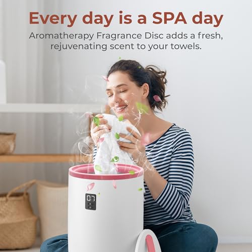 SereneLife Towel and Blanket Warmer - Single Touch Portable Towel Heater for Bathroom, Fragrant Disc Holder, LED Ring, 2 Large Towel Capacity, Built-in Timer (15-60 mins), Auto Shut-Off (Pink) - color: Pink
