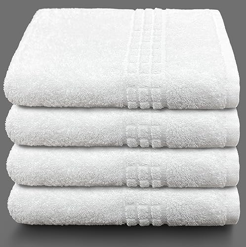 Terry Bath Towel Set 28" x 56" - 100% Ring-Spun Cotton - Durable Hotel Quality - Soft and Absorbent (4 Towels, White) - size: 4 Bath Towels Set
