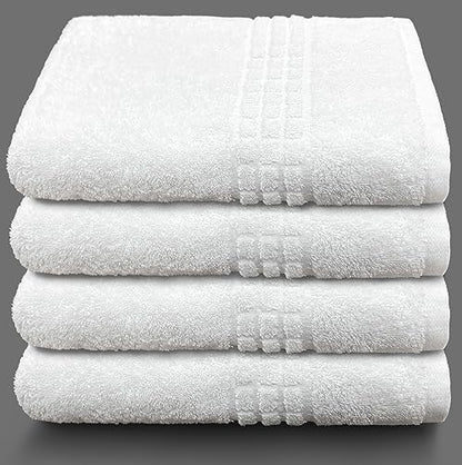 Terry Bath Towel Set 28" x 56" - 100% Ring-Spun Cotton - Durable Hotel Quality - Soft and Absorbent (4 Towels, White) - size: 4 Bath Towels Set
