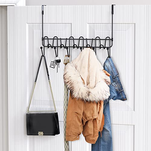 Deco Brothers Over The Door Hook Organizer with 11 Hooks, Black - color: Black