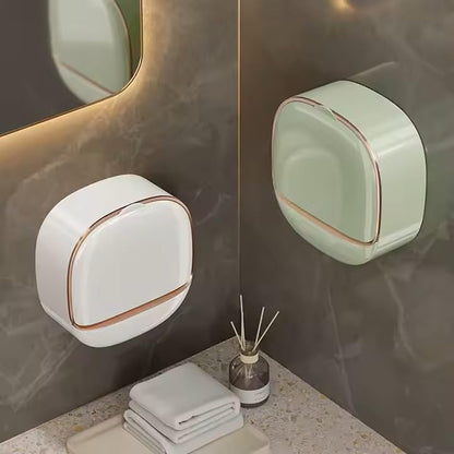 Modern Wall-Mounted Soap Holder White with Rose Gold Trim, Plastic Construction, Bathroom Drainage Design. (Locking Adhesive Strip Included)