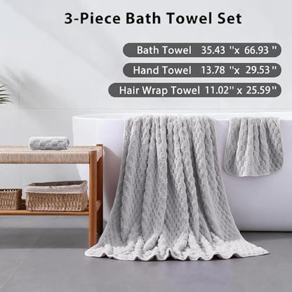 Bath Towel Set,Includes a Bath Towel, a Hand Towel, and a Hair Drying Towel | Large 3-piece Set,It is Highly Absorbent and Ideal for Home bathrooms and Similar Spaces（Grey) - color: Grey
