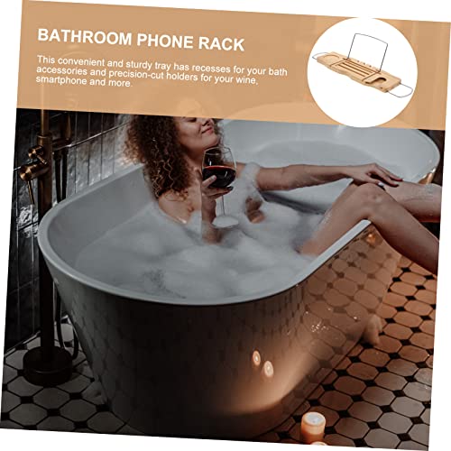 PRETYZOOM Expandable Bamboo Bathtub Tray Adjustable Phone Holder Multifunctional Bath Shelf for Relaxation and Storage for Reading and Bathing Accessories