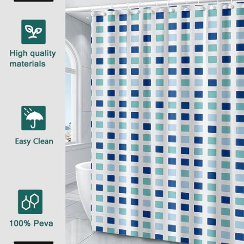 Shower Curtain Liner, 100% Waterproof Peva Shower Curtains with 3 Duty Heavy Bottom Magnets and 12 Rust Proof Grommets, 72x72 Weighted Shower Liner for Shower Stall, Bathtubs - color: Blue Green Square
