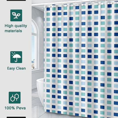 Shower Curtain Liner, 100% Waterproof Peva Shower Curtains with 3 Duty Heavy Bottom Magnets and 12 Rust Proof Grommets, 72x72 Weighted Shower Liner for Shower Stall, Bathtubs - color: Blue Green Square