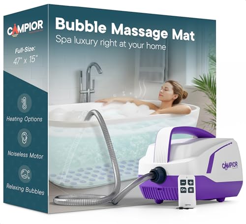 Bubble Bath Massager Mat for Bathtub, 47.24" x 14.57" Full-Body Heated Air Spa with 6-Level Adjustable Bubbles, Non-Slip Waterproof Design, Remote Control, for Stress, Muscle Relief & Relaxation, - color: Purple