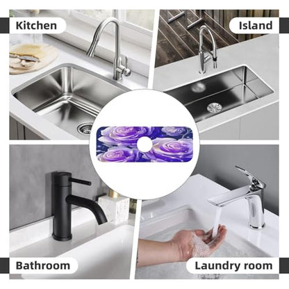 Blue Purple Rose Kitchen sink faucet pad, strong water absorption, anti slip, easy to clean, very suitable for splash and drip prevention, suitable for kitchens and bathrooms - color: Blue Purple Rose