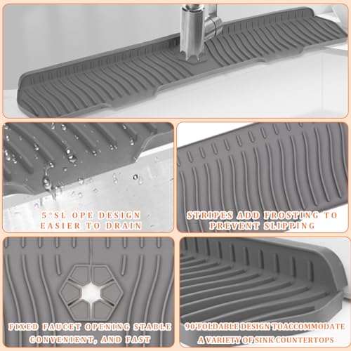 30 Inch Sink Splash Guard,Longer Silicone Sink Mat for Kitchen Bathroom,Kitchen Faucet,Silicone Sink Faucet Mat Splash Guard, Drip Protector Splash Countertop (Grey) - color: Grey