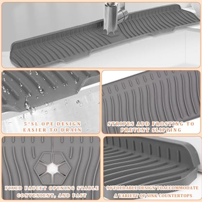 30 Inch Sink Splash Guard,Longer Silicone Sink Mat for Kitchen Bathroom,Kitchen Faucet,Silicone Sink Faucet Mat Splash Guard, Drip Protector Splash Countertop (Grey) - color: Grey