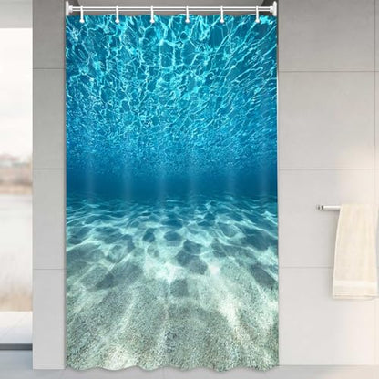 MERCHR Blue Ocean Beach Shower Curtain, Nature Underwater Sea World Scene Bathroom Curtains Waterproof Fabric, 36X72 Inches - color: Blue, size: 36"W x 72"L (Pack of 1)
