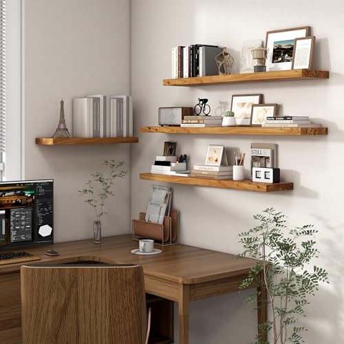 Floating Shelves for Wall, 72in Reclaimed Elm Wood Shelves, Natural | 8" Deep Wall Shelf, Invisible Bracket, Large Long Wall Shelves, Living Room, Bedroom, Kitchen, Bathroom - color: Natural Flat Edge, size: 72 inches - 1P