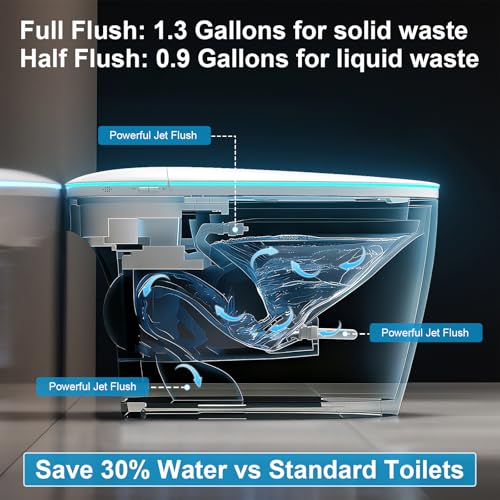 Smart Bidet Toilet with Foam Shield, Auto Open/Close Lid & Seat, Foot Sensor Flush, Tankless One Piece Elongated, Heated Seat, Instant Warm Water & Dryer - color: White