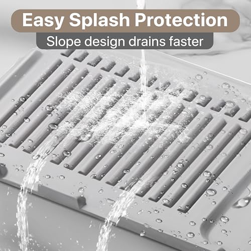 Silicone Faucet Mat 2 Pack - 40x12cm Grey Kitchen Sink Splash Guard and Drying Pad for 3.5-6cm Faucets. Anti-Slip Design with Fast Drainage for Counter Protection, Grey