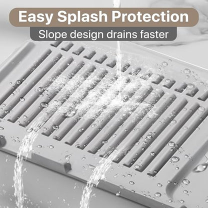 Silicone Faucet Mat 2 Pack - 40x12cm Grey Kitchen Sink Splash Guard and Drying Pad for 3.5-6cm Faucets. Anti-Slip Design with Fast Drainage for Counter Protection, Grey