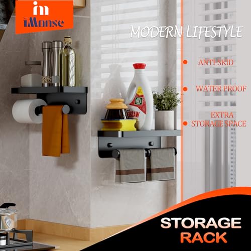 Double Toilet Paper Holder with Shelf, Commercial Toilet Paper Towel Holder Wall Mount, Tissue Roll Holder for Bathroom Kitchen RV, Double Tissue Roll Rack with Adhesive & Screw (Matte Black) - color: Black-twoside