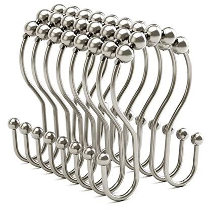 Shower Curtain Hooks Brushed Nickel Shower Curtain Rings Rust Proof, Bathway Balanced Smooth Glide Double Shower Curtain Hooks, Sturdy Shower Hooks for Shower Curtain 12 Pcs Shower Rod Hooks - color: Nickel