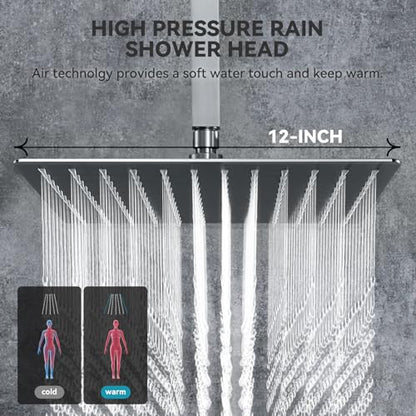 Rain Shower System With Complete 6 Pcs Body Sprays Jets And Pressured Balance Rough-in Valve,12Inch Rainfall Shower Head And Handheld, Modern Brushed Nickel Ceiling Mount Shower Faucet Sets - color: Brushed Nickel, style: Ceiling-Mount 6 Jets